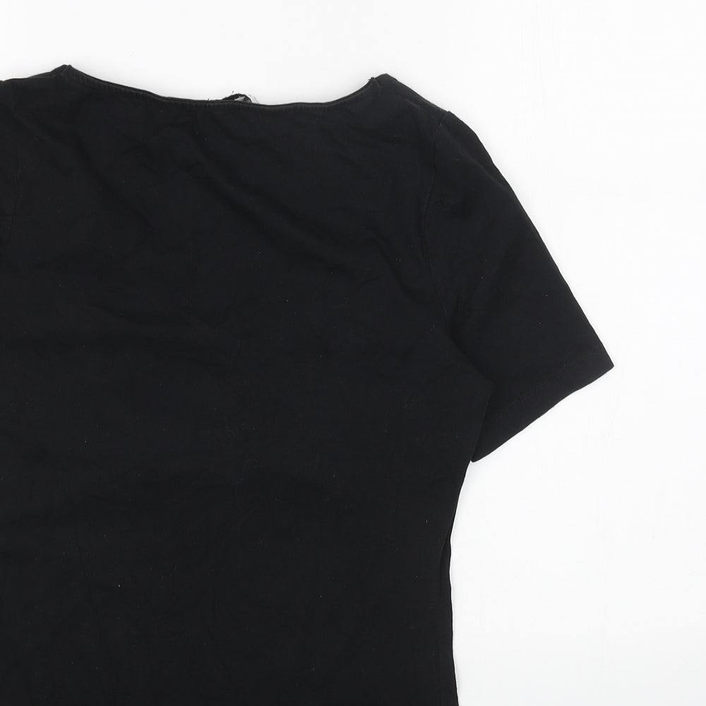 Warehouse Womens Black Cotton Basic T-Shirt Size 12 Sweetheart