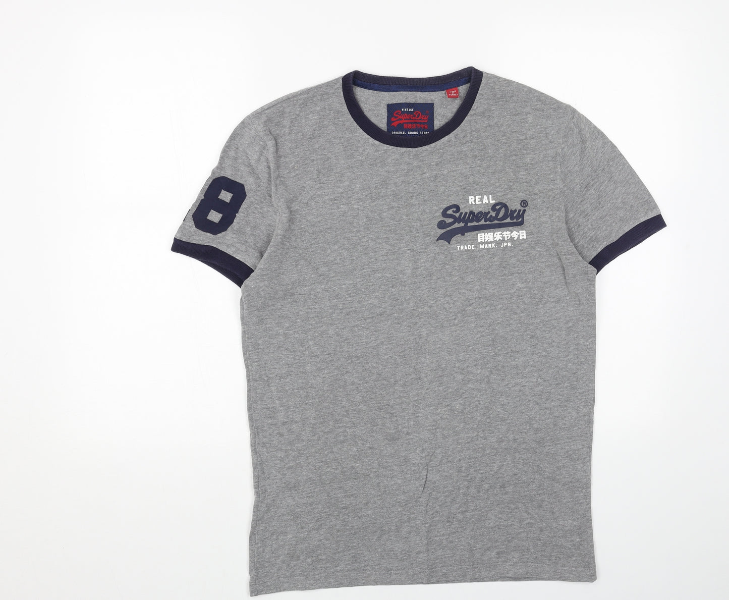 Superdry Mens Grey Cotton T-Shirt Size M Round Neck