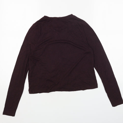 Red Herring Womens Purple Cotton Cropped Blouse Size 10 Scoop Neck - Knot Front