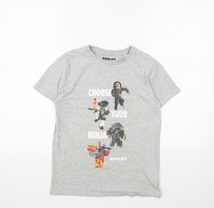 Roblox Boys Grey Cotton Basic T-Shirt Size 11 Years Round Neck Pullover - Ninja Roblox