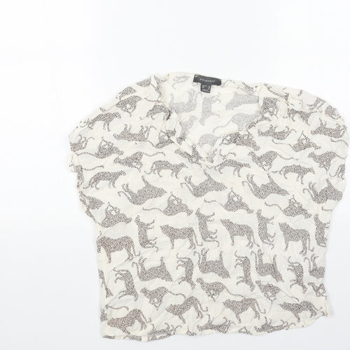 Primark Womens White Geometric Viscose Cropped Blouse Size 10 Cowl Neck - Cheetah