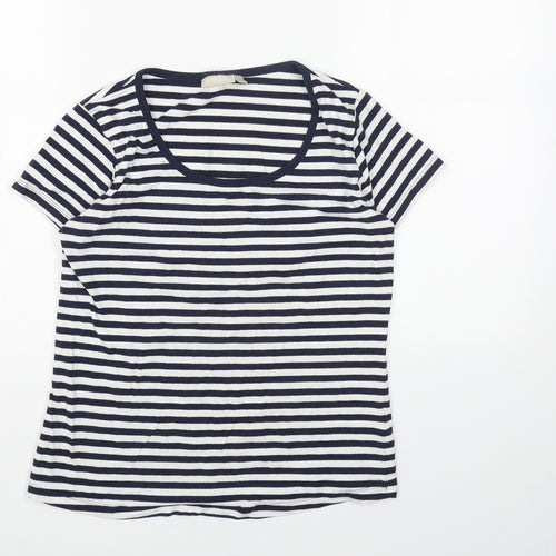 Avenue Womens Blue Striped Cotton Basic T-Shirt Size S Scoop Neck