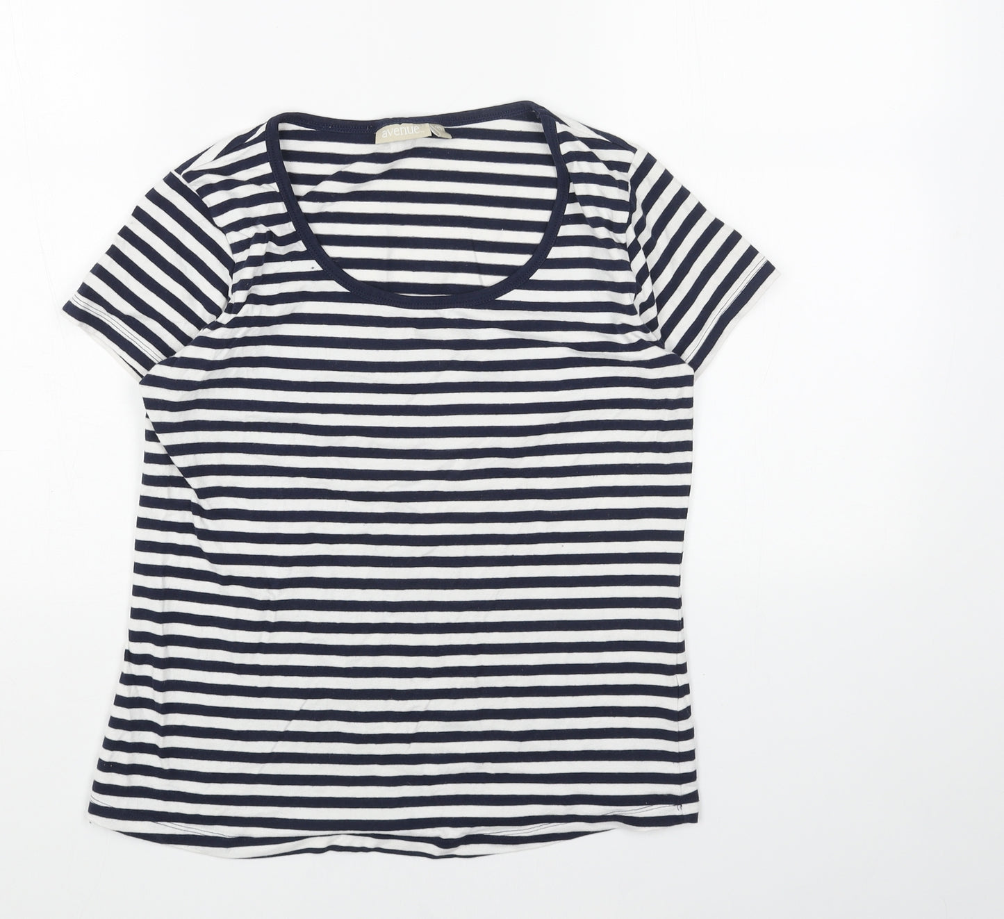 Avenue Womens Blue Striped Cotton Basic T-Shirt Size S Scoop Neck