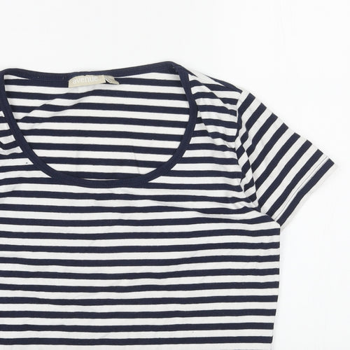 Avenue Womens Blue Striped Cotton Basic T-Shirt Size S Scoop Neck