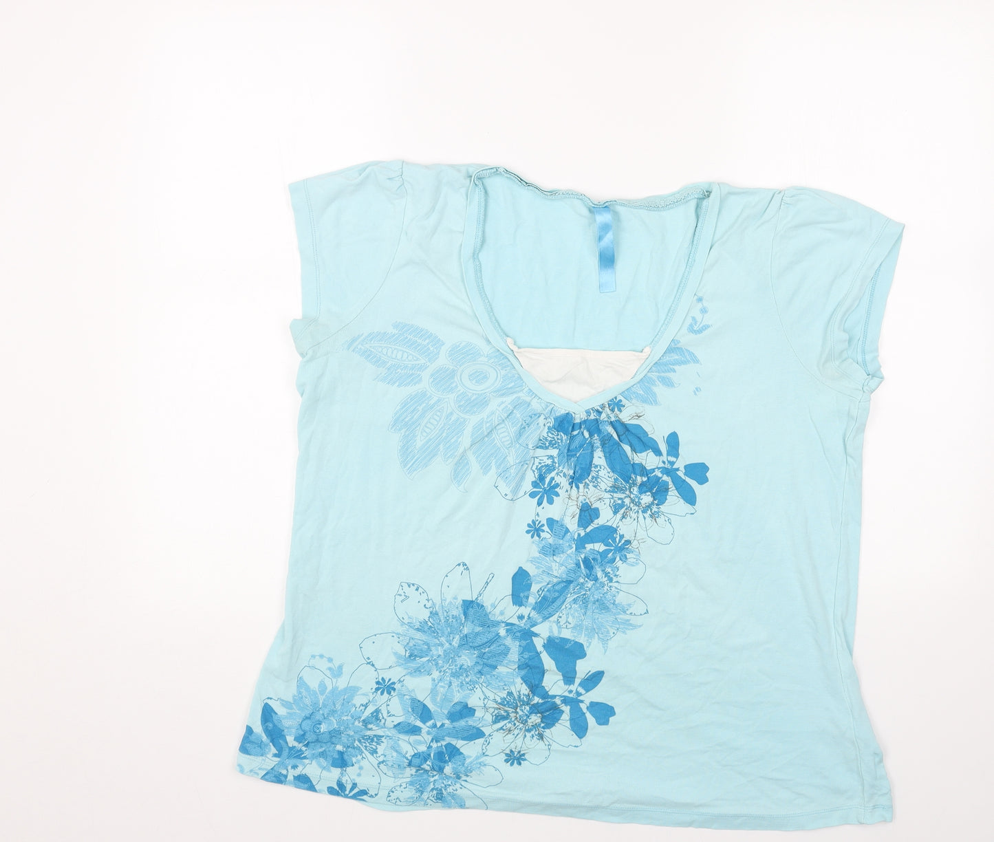 TU Womens Blue Floral Cotton Basic T-Shirt Size 20 Scoop Neck