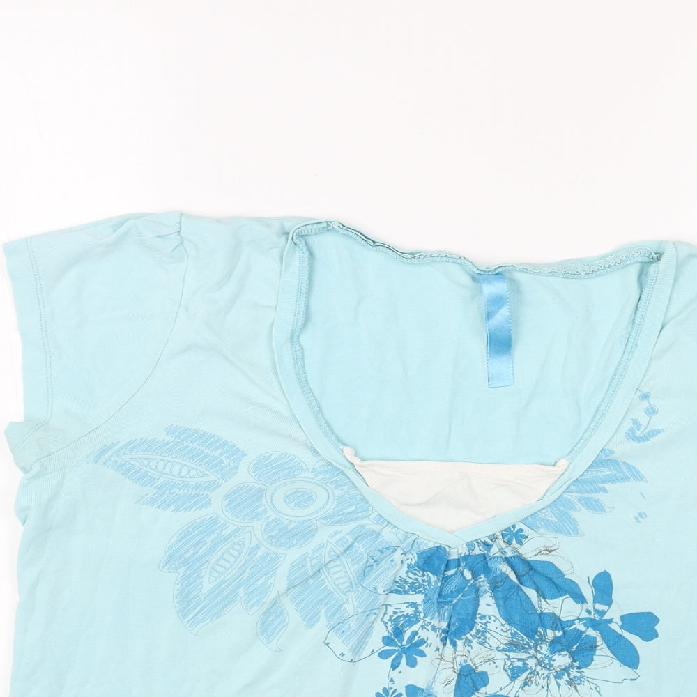 TU Womens Blue Floral Cotton Basic T-Shirt Size 20 Scoop Neck