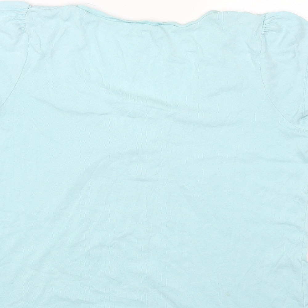 TU Womens Blue Floral Cotton Basic T-Shirt Size 20 Scoop Neck