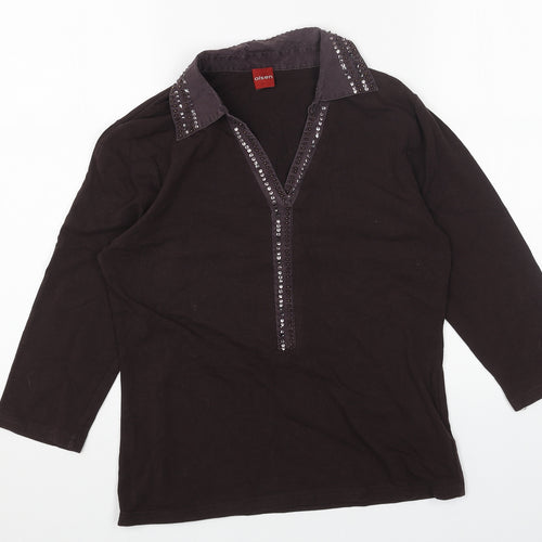 Olsen Womens Brown Cotton Basic Blouse Size 12 Collared