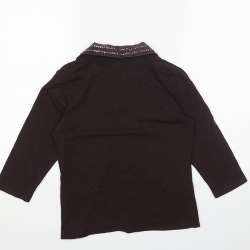 Olsen Womens Brown Cotton Basic Blouse Size 12 Collared