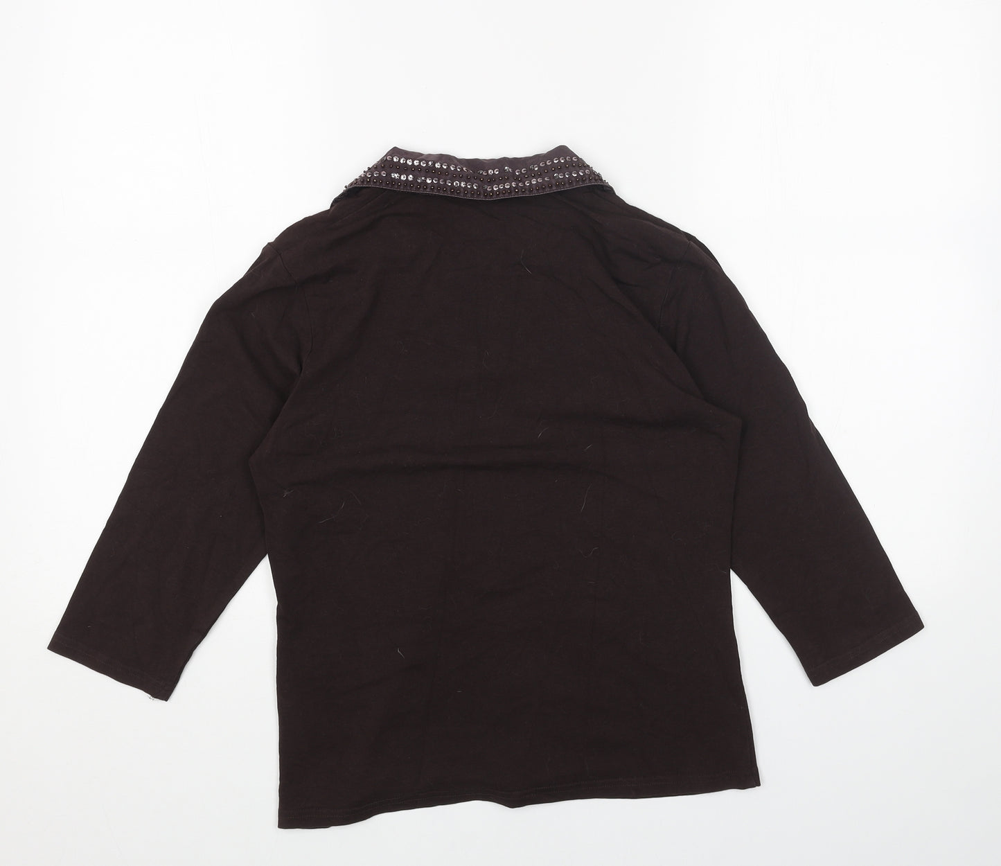 Olsen Womens Brown Cotton Basic Blouse Size 12 Collared