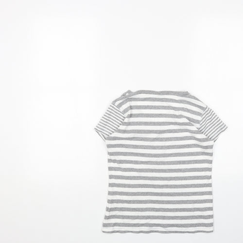 Montego Bay Club Womens Grey Striped Cotton Basic T-Shirt Size S V-Neck