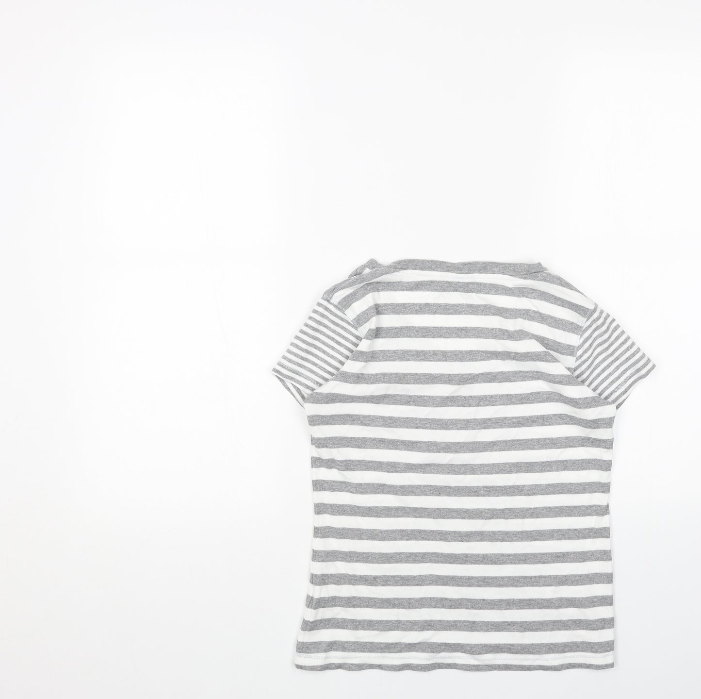 Montego Bay Club Womens Grey Striped Cotton Basic T-Shirt Size S V-Neck