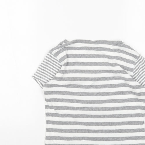Montego Bay Club Womens Grey Striped Cotton Basic T-Shirt Size S V-Neck