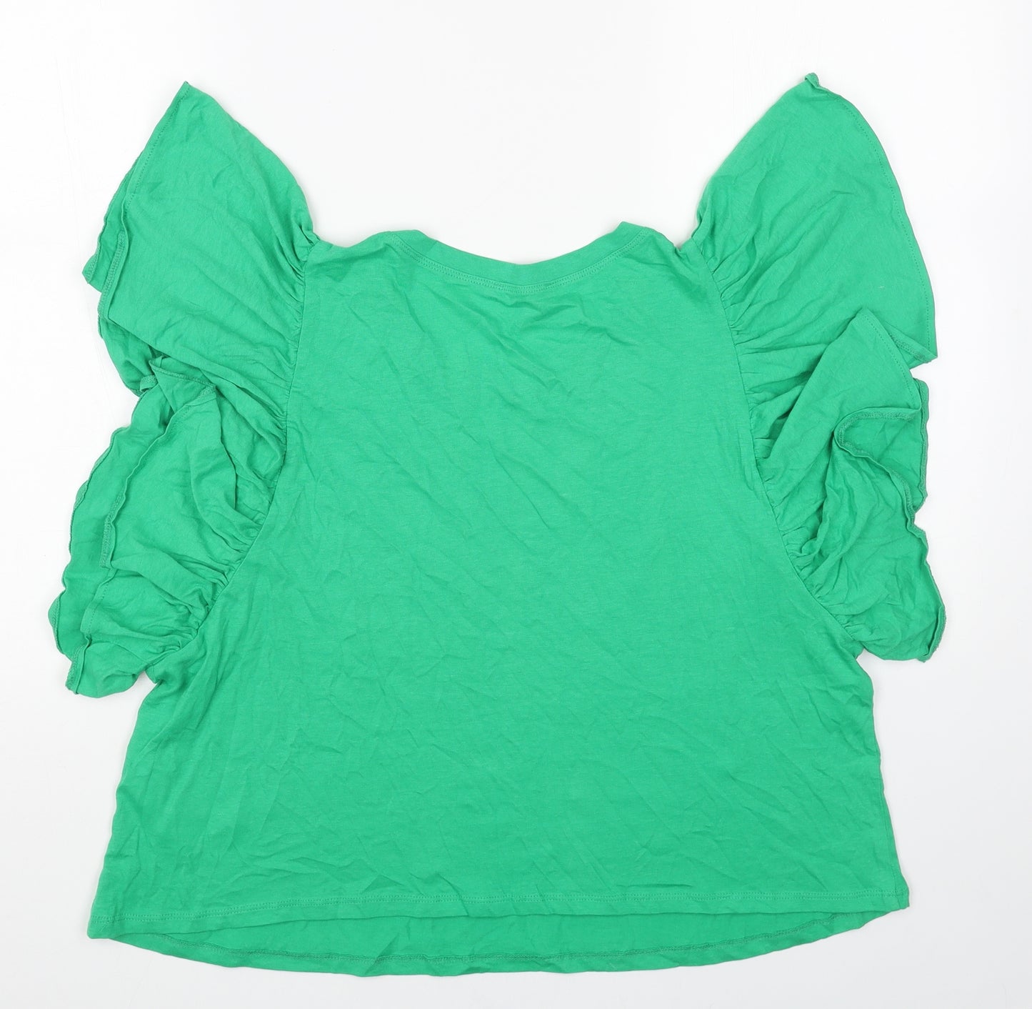 Zara Womens Green Cotton Basic T-Shirt Size L Scoop Neck