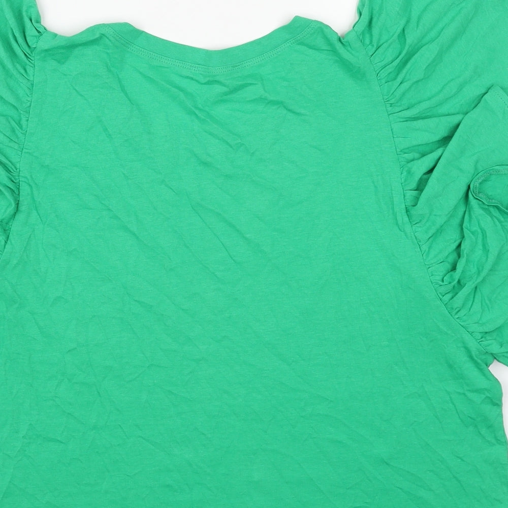 Zara Womens Green Cotton Basic T-Shirt Size L Scoop Neck