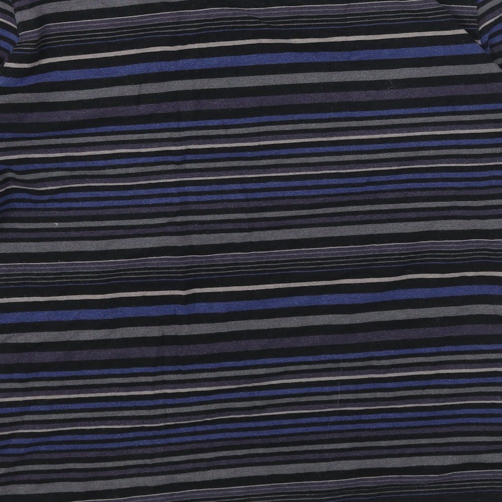 TBS Womens Blue Striped Cotton Basic Blouse Size 10 Scoop Neck