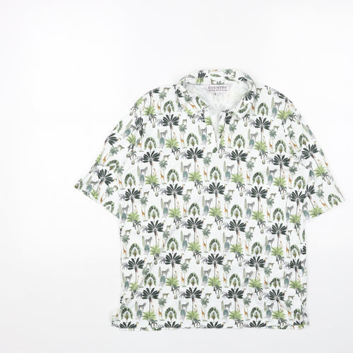 Country Club Womens White Geometric Cotton Basic Polo Size S Collared - Safari Animals