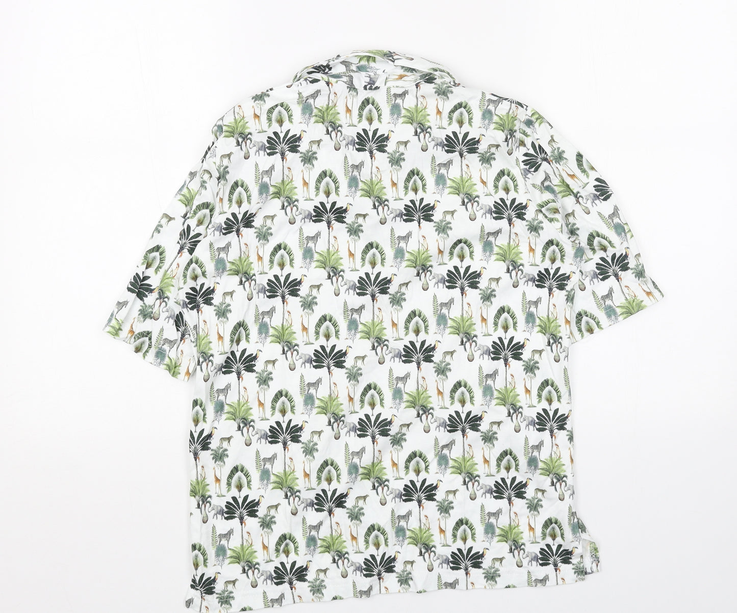 Country Club Womens White Geometric Cotton Basic Polo Size S Collared - Safari Animals