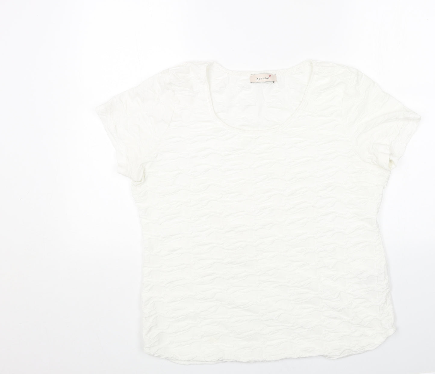 Per Una Womens White Cotton Basic T-Shirt Size 16 Scoop Neck - Textured
