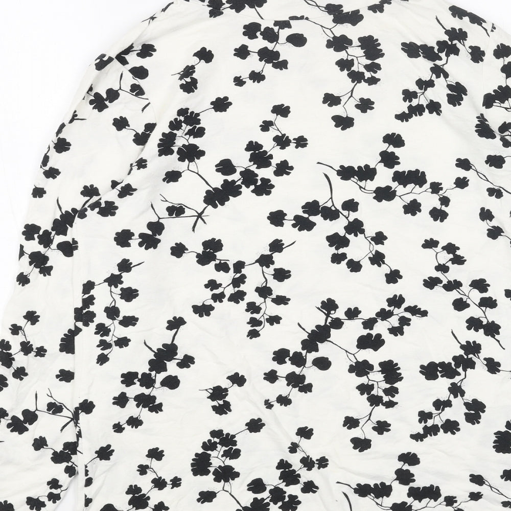 Lands' End Womens White Floral Cotton Basic Blouse Size S High Neck