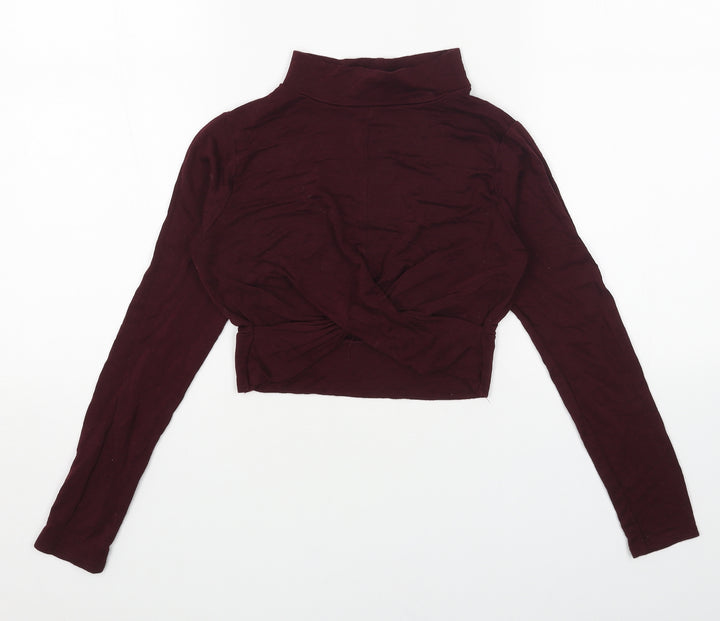Topshop Womens Red Cotton Cropped Blouse Size 4 High Neck - Knot Front