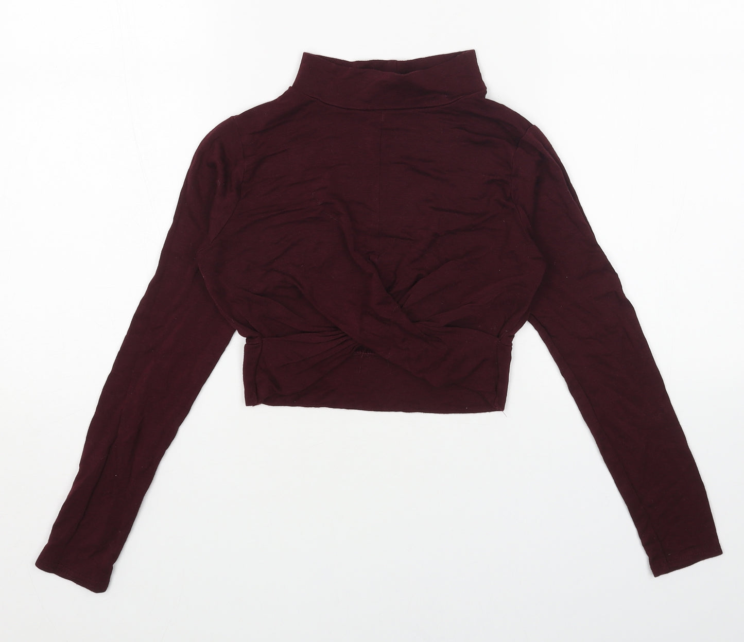 Topshop Womens Red Cotton Cropped Blouse Size 4 High Neck - Knot Front