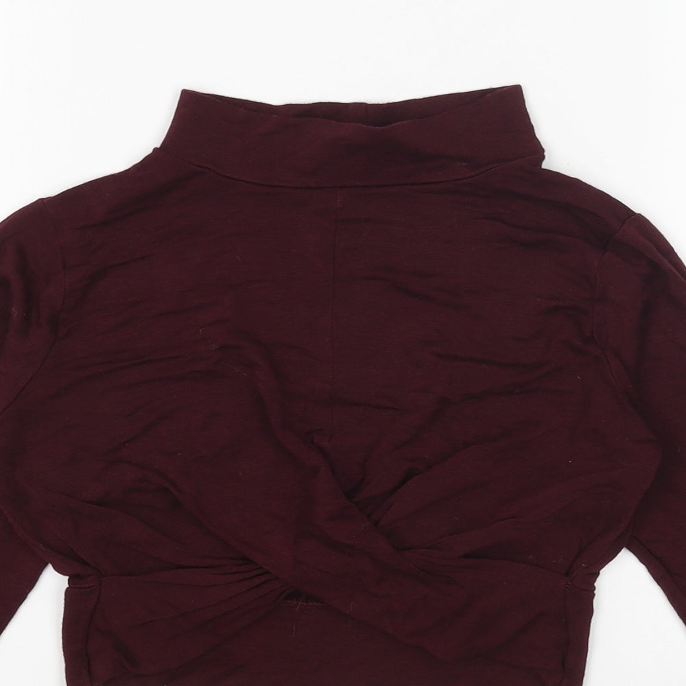 Topshop Womens Red Cotton Cropped Blouse Size 4 High Neck - Knot Front