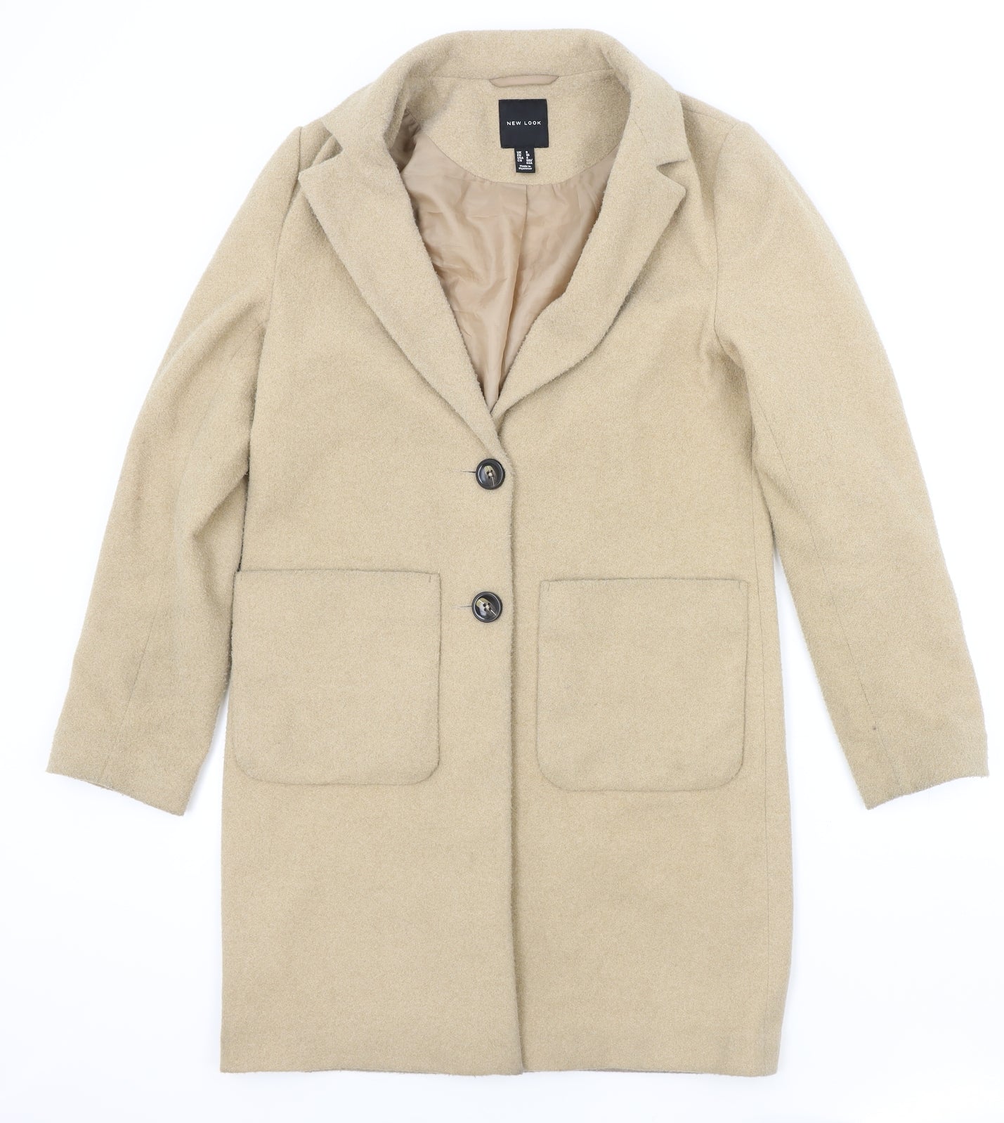 New Look Womens Beige Overcoat Coat Size 8 Button