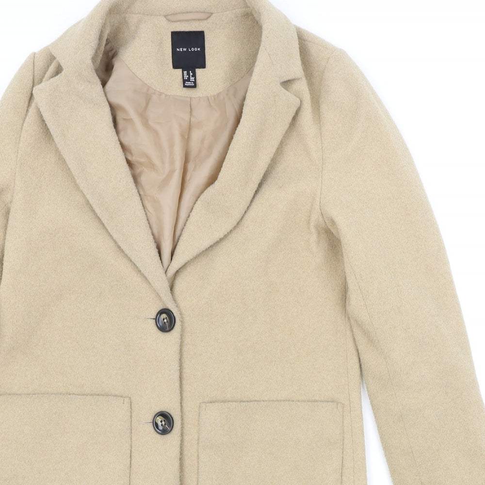 New Look Womens Beige Overcoat Coat Size 8 Button