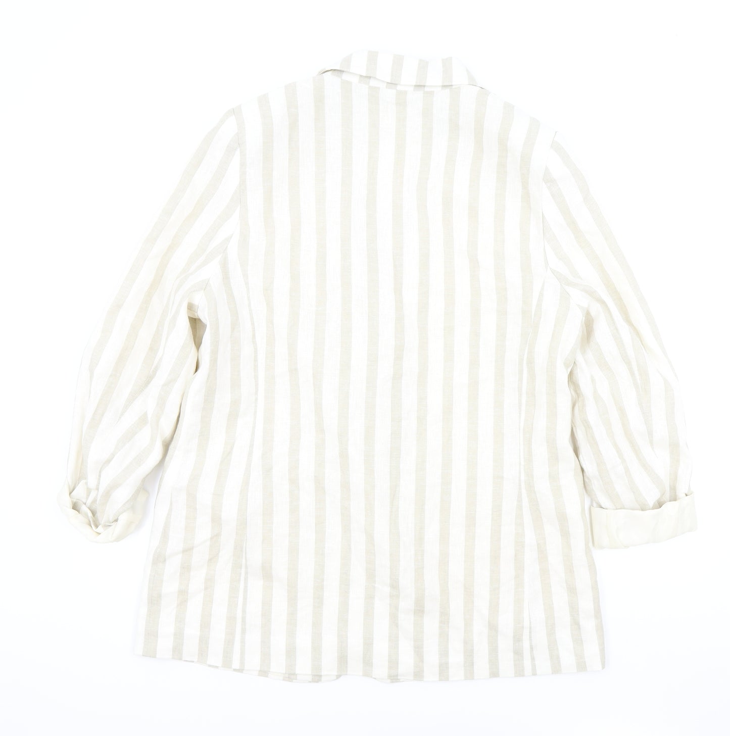 F&F Womens Beige Striped Jacket Blazer Size 16 Button