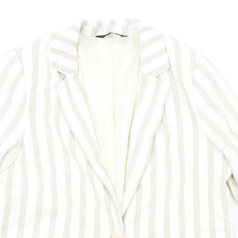 F&F Womens Beige Striped Jacket Blazer Size 16 Button