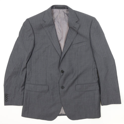 Marks and Spencer Mens Grey Striped Wool Jacket Suit Jacket Size 42 Regular
