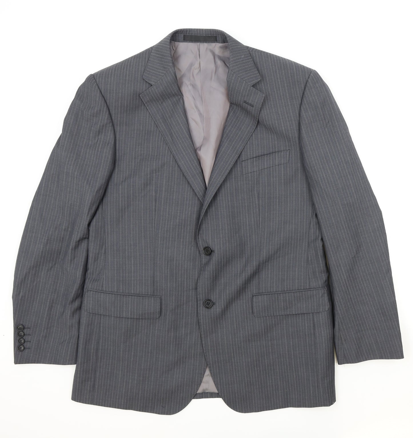 Marks and Spencer Mens Grey Striped Wool Jacket Suit Jacket Size 42 Regular
