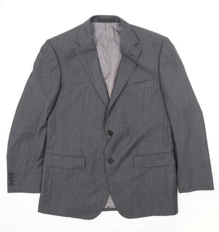 Marks and Spencer Mens Grey Striped Wool Jacket Suit Jacket Size 42 Regular