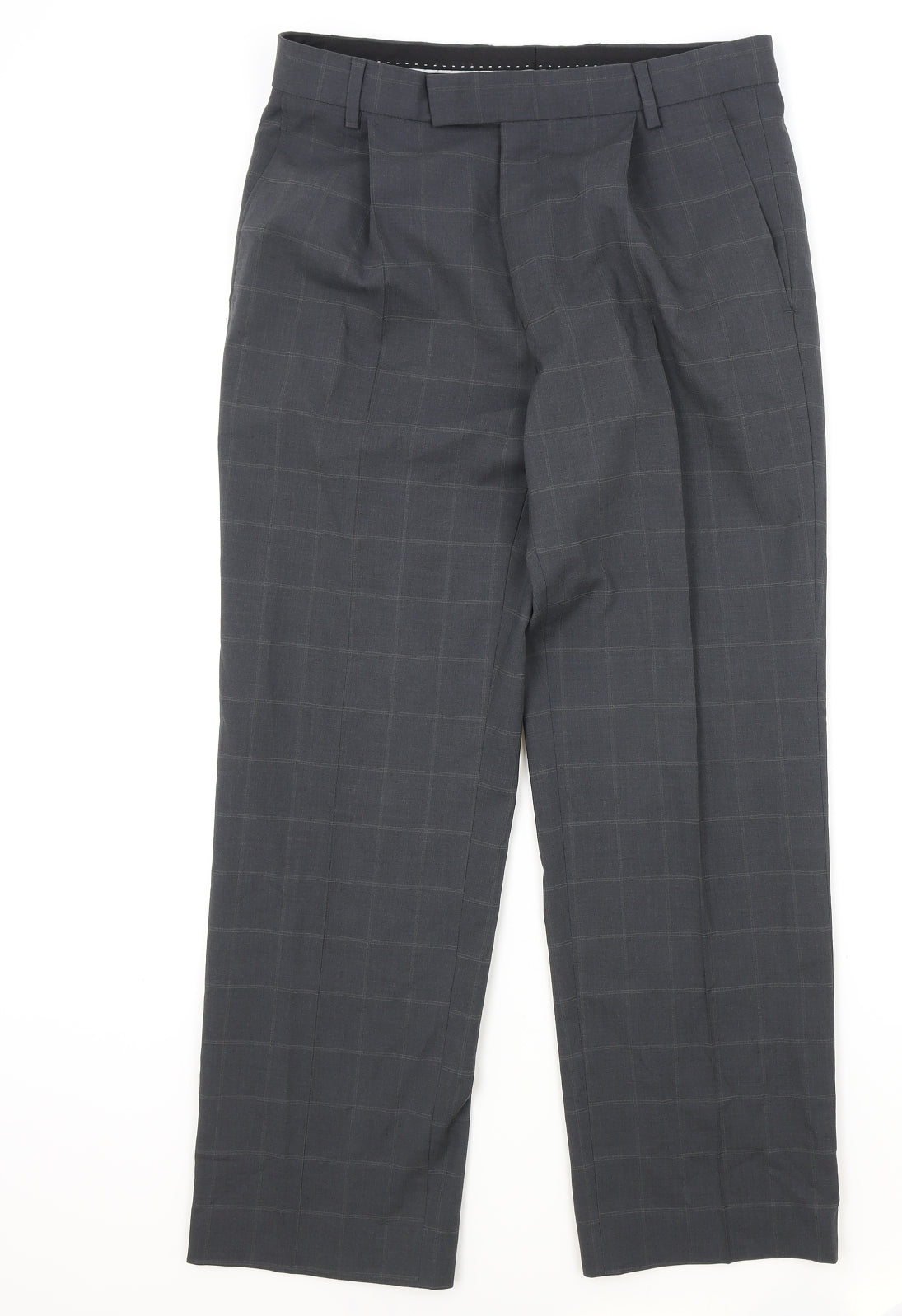 NEXT Mens Grey Check Polyester Dress Pants Trousers Size 32 in Regular Zip