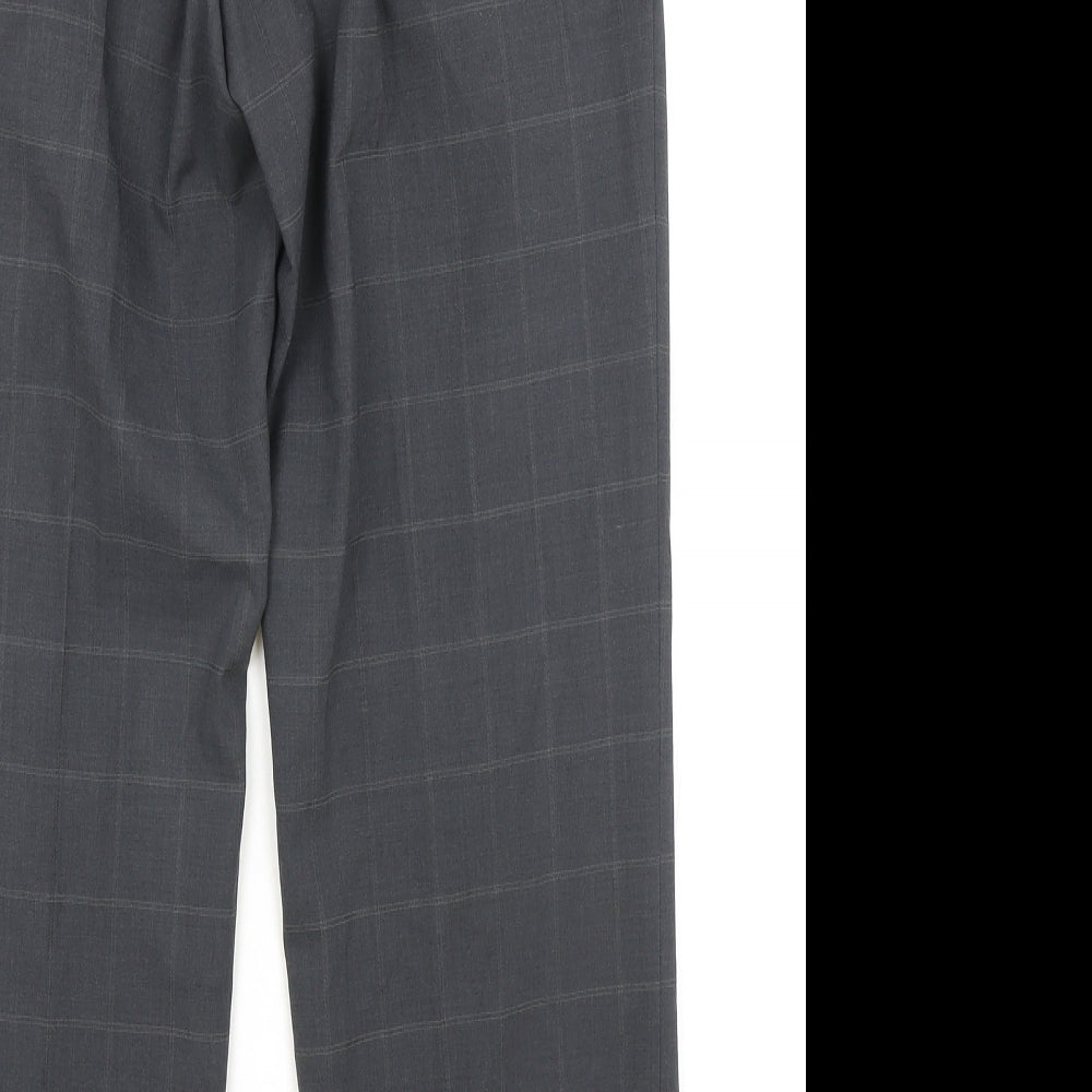 NEXT Mens Grey Check Polyester Dress Pants Trousers Size 32 in Regular Zip