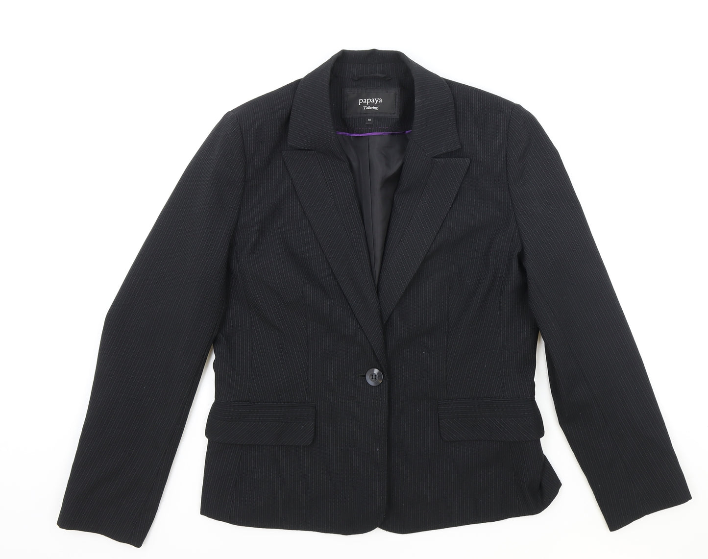 Papaya Womens Black Striped Polyester Jacket Blazer Size 14