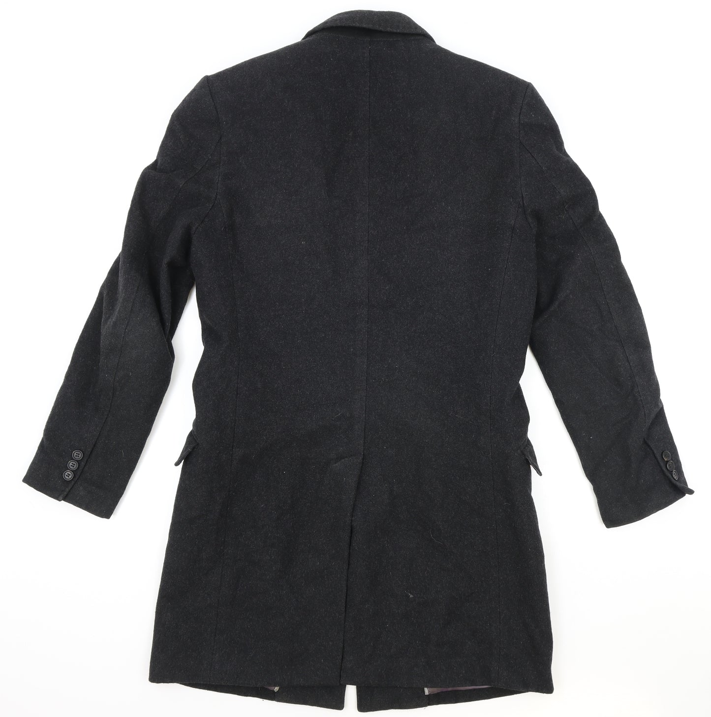 Moss Mens Black Overcoat Coat Size 36 Button