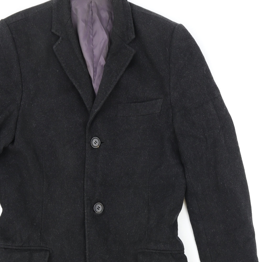 Moss Mens Black Overcoat Coat Size 36 Button