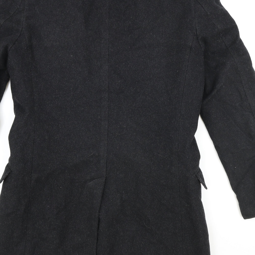 Moss Mens Black Overcoat Coat Size 36 Button