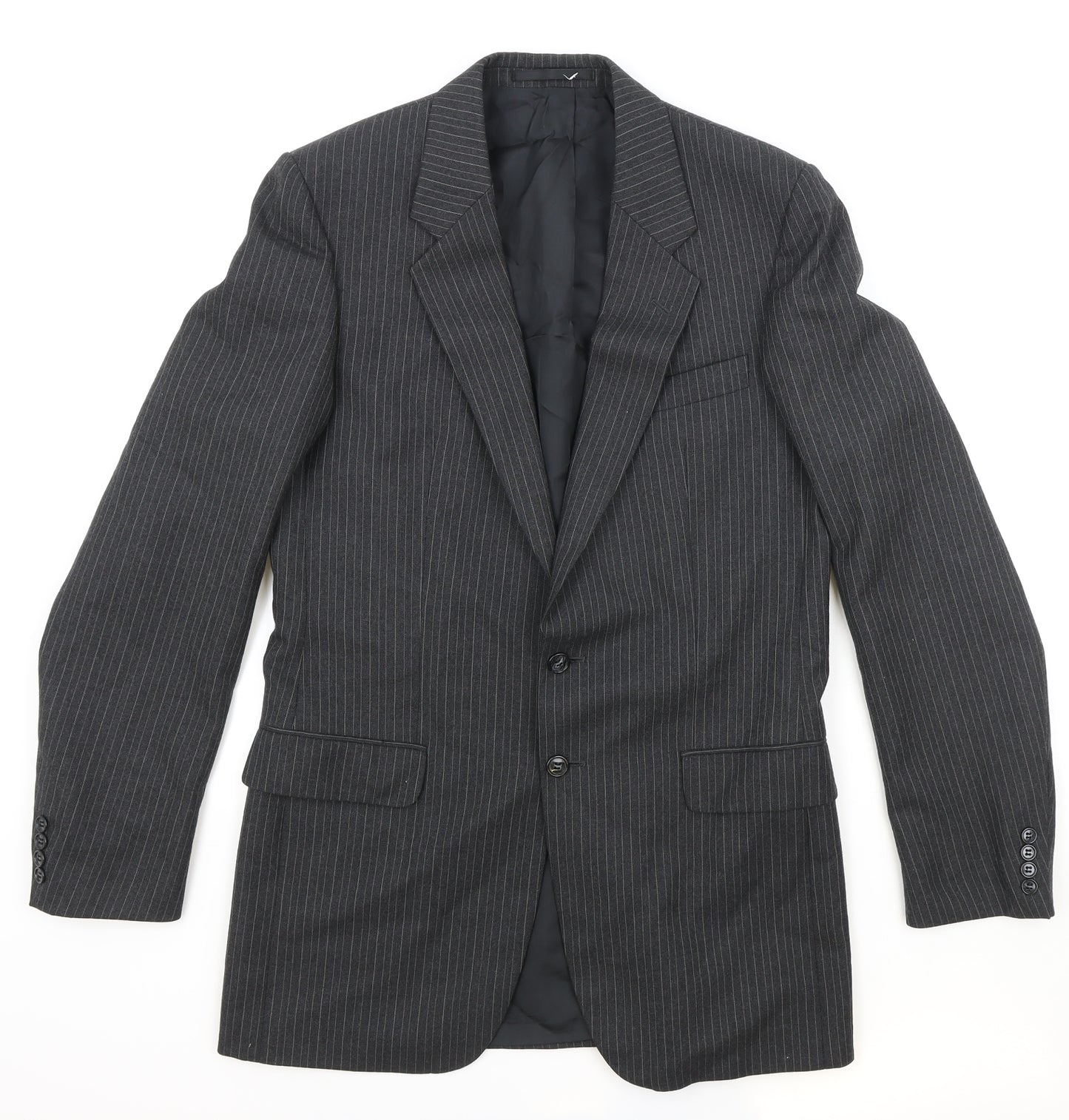 St Michael Mens Grey Striped Polyester Jacket Suit Jacket Size 38 Regular