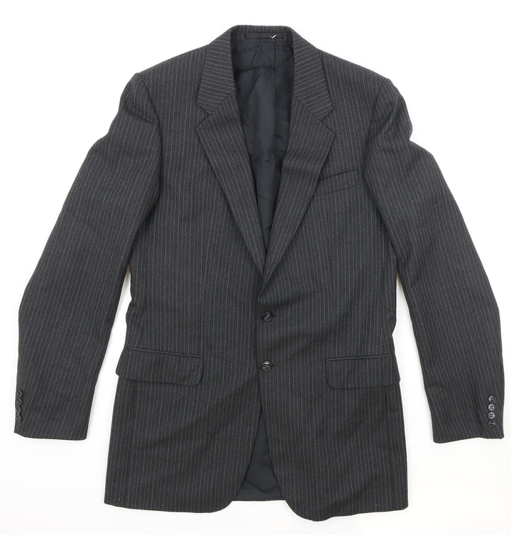 St Michael Mens Grey Striped Polyester Jacket Suit Jacket Size 38 Regular