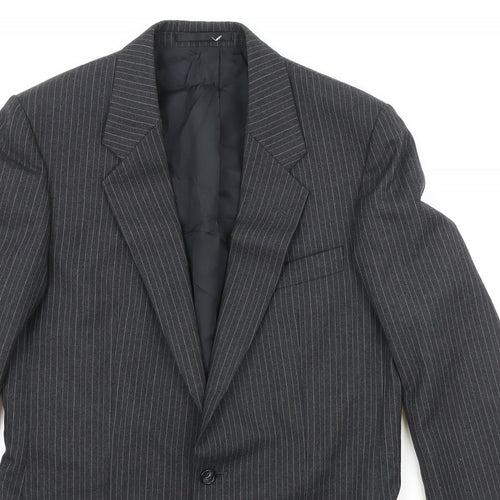 St Michael Mens Grey Striped Polyester Jacket Suit Jacket Size 38 Regular