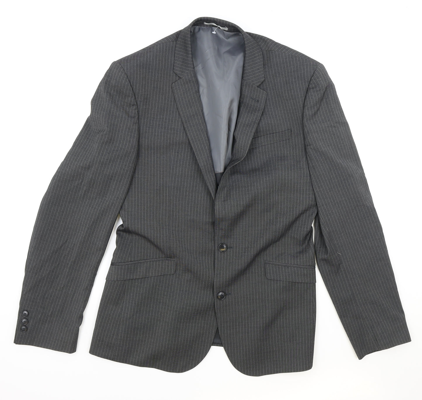 NEXT Mens Grey Striped Polyester Jacket Blazer Size 40 Regular