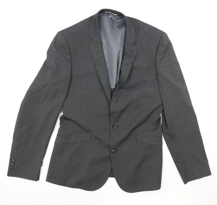NEXT Mens Grey Striped Polyester Jacket Blazer Size 40 Regular