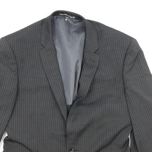 NEXT Mens Grey Striped Polyester Jacket Blazer Size 40 Regular