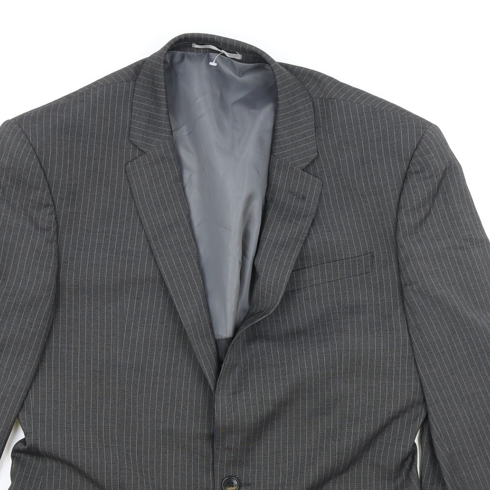 NEXT Mens Grey Striped Polyester Jacket Blazer Size 40 Regular