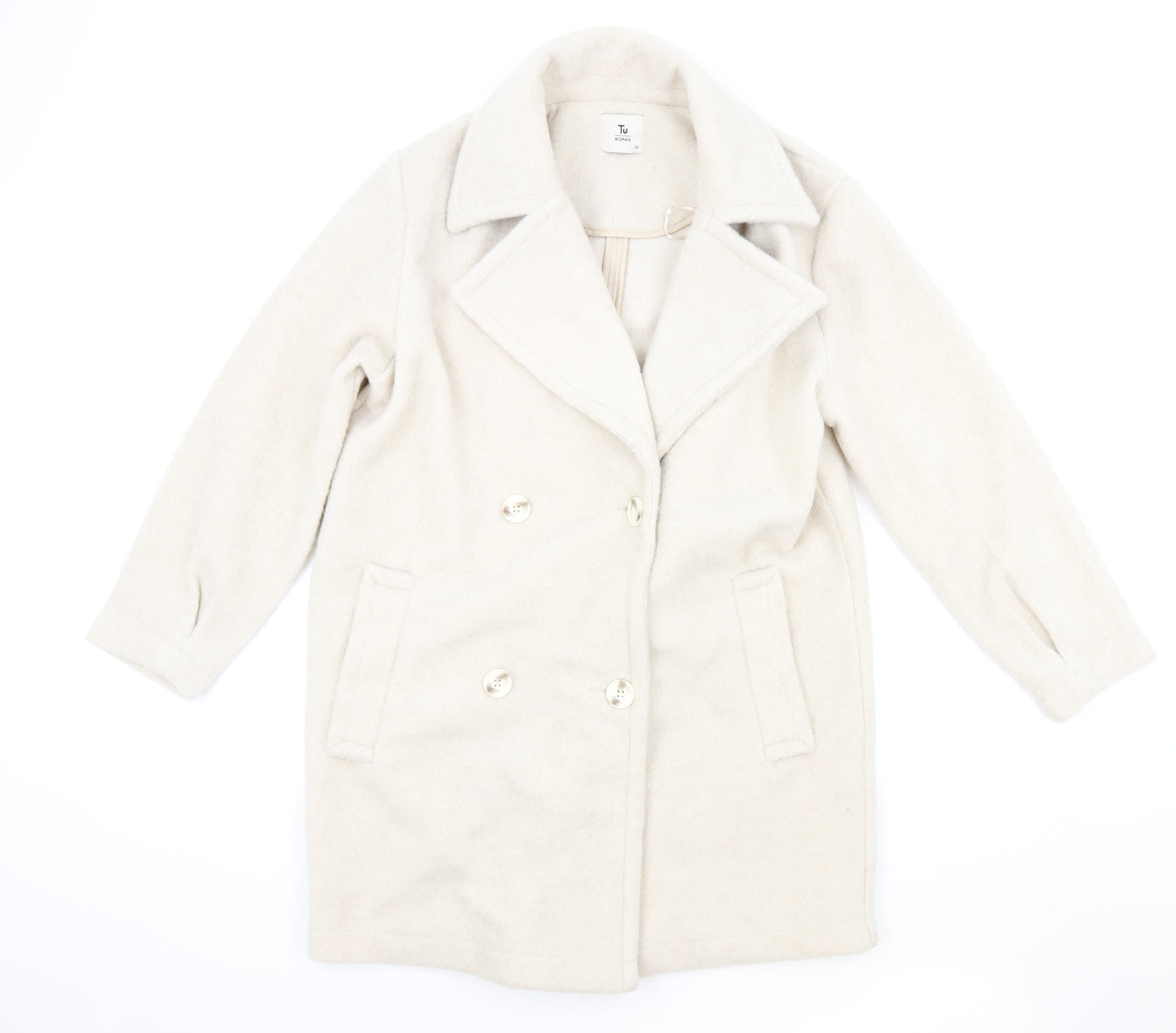 TU Womens Beige Pea Coat Coat Size M Button