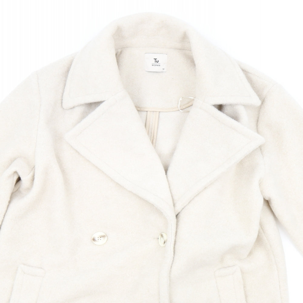 TU Womens Beige Pea Coat Coat Size M Button