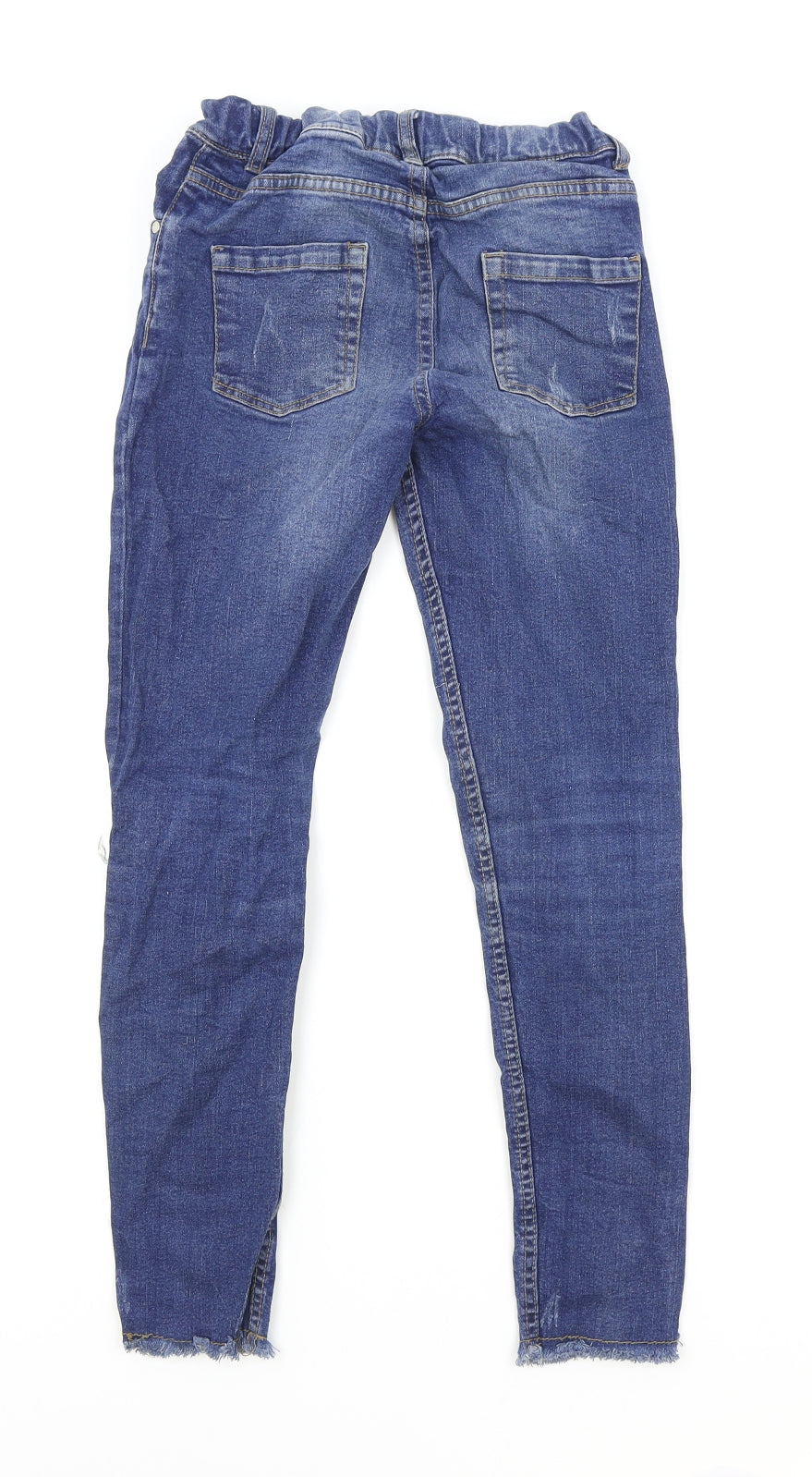 Primark Girls Blue Cotton Skinny Jeans Size 11-12 Years Regular Button - Floral Detail Distressed